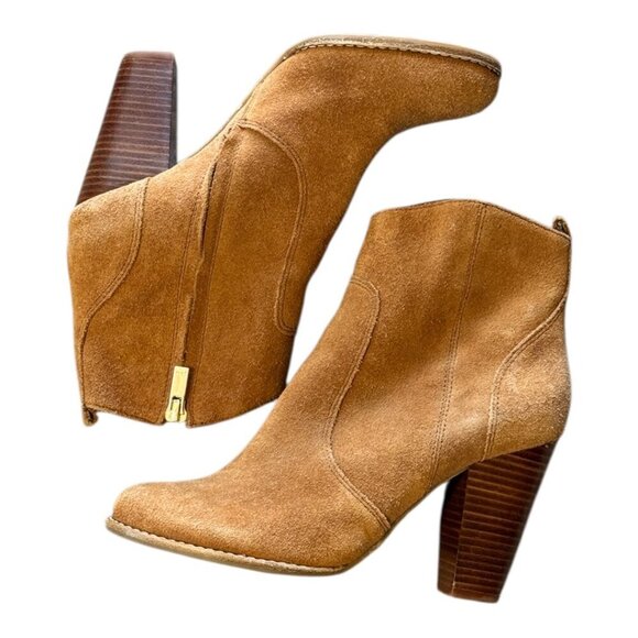 Joie Dalton Boot Women's Size 7 Cognac Brown Side Zipper Suede Ankle Bootie - Picture 1 of 9